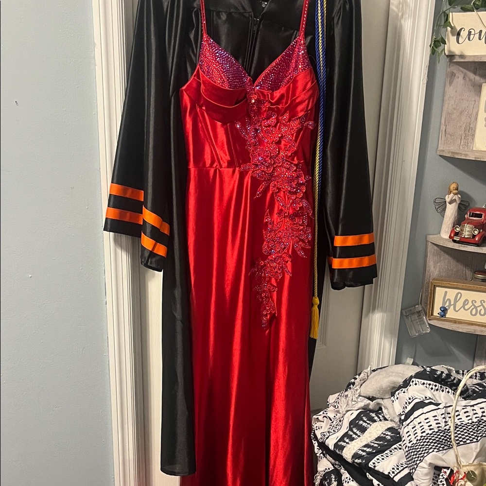 Glamorous Scarlet Prom Dress with Embellishments